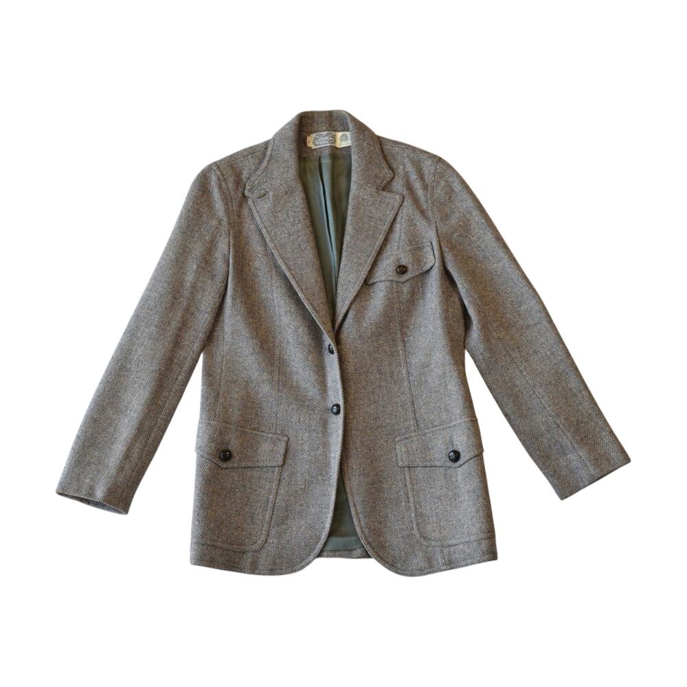 Vintage 70s Gray Blue Wool Tweed Blazer Size 10